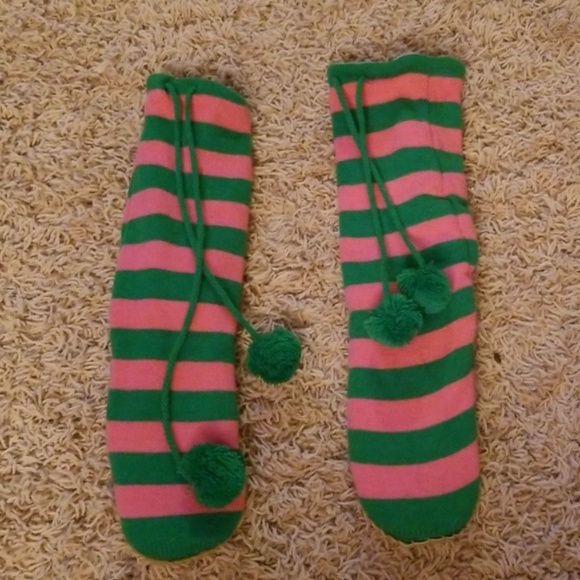 Green/Pink Slipper Knee Socks - Picture 1 of 4